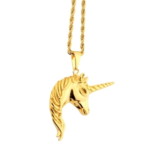 Pendentif licorne dorée avec chaîne torsadée en acier inoxydable poli pour femme
