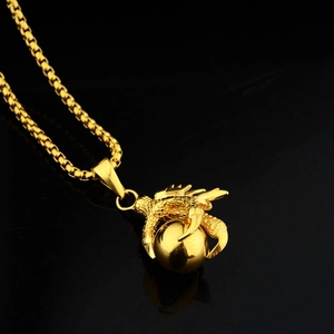 Collier pendentif griffe de dragon perle dorée hip hop unisexe en acier inoxydable