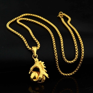Collier hip hop avec pendentif griffe de dragon en or et chaîne box en acier inoxydable