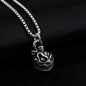 Punk Gothic Titanium Steel Evil Demon Ghost Pendant Necklace For Men Women Halloween Jewelry Vintage Silver Box Chain