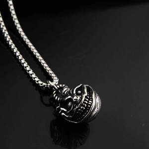 Gothic skull pendant necklace in vintage silver finish with durable box chain for men