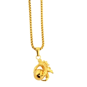 Collier hip hop à griffes de dragon avec pendentif perle dorée sur chaîne carrée