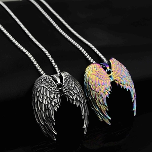 Collier Pendentif Ailes d'Ange Hip Hop pour Hommes Femmes Acier Titane Gothique Ailes de Plume Arc-en-ciel Argent Bijoux Rue