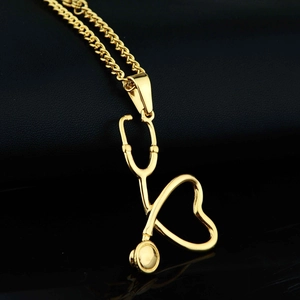 Collier Pendentif Stéthoscope en Cœur Acier Inoxydable pour Femmes Hommes Cadeau Médical Bijoux Hip Hop Créatifs