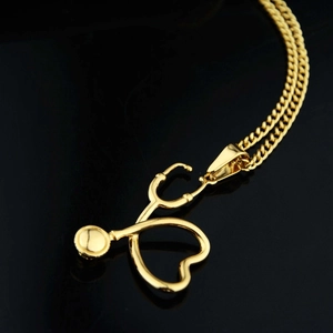 Collier stéthoscope doré poli avec pendentif en forme de cœur pour personnel médical