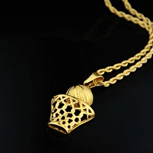 Hip hop basketball hoop pendant with gold rope chain necklace for men and women