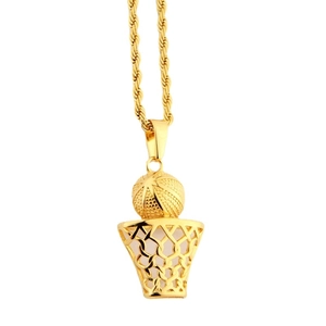 Golden basketball hoop pendant necklace for men and women with stainless steel rope chain