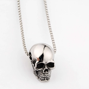 Gothic skull pendant necklace in silver stainless steel with a classic box chain design