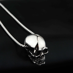 Gothic Stainless Steel Skull Pendant Necklace Hip Hop Punk Box Chain Polished Head Bone Necklace For Men Women Jewelry Gift