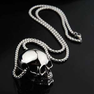 Gothic hip hop skull pendant necklace in polished stainless steel for men and women