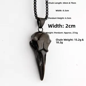 Spécifications du collier pendentif crâne de corbeau avec dimensions et détails de poids