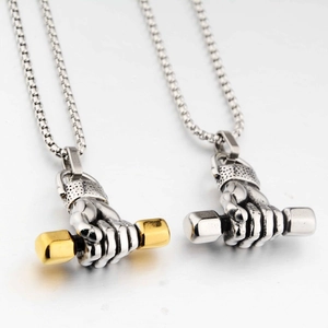 Barbell hand pendant necklace in gold and silver titanium steel for men and women