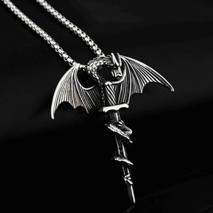 Gothic Dragon Wrapped Sword Pendant Necklace Titanium Steel Punk Hip Hop Vintage Jewelry For Men Women Daily Accessory