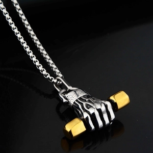 Titanium steel barbell dumbbell pendant hip hop necklace with classic box chain