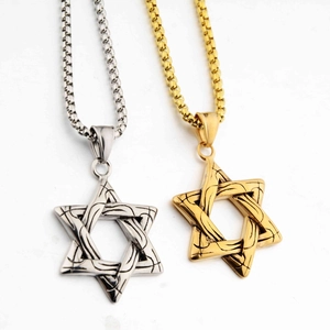 Collier avec pendentif étoile hexagramme hip hop en or et argent avec texture rayée