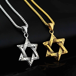 Collier Pendentif Étoile de David en Acier Inoxydable Rétro pour Hommes Femmes Hip Hop Breloque Hexagramme Rayé Bijoux Mode