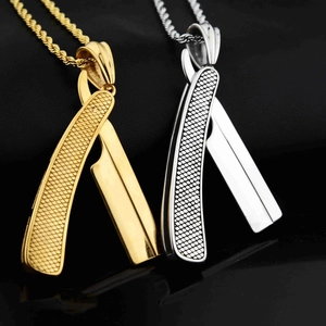 Hip Hop Razor Blade Pendant Necklace For Men Women Stainless Steel Punk Jewelry Gift Gold Silver Rope Chain Necklace