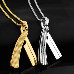Hip hop titanium steel razor blade pendants in gold and silver with rope chains