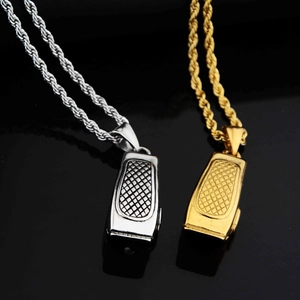 Hip hop titanium steel necklace featuring gold and silver barber clipper pendants
