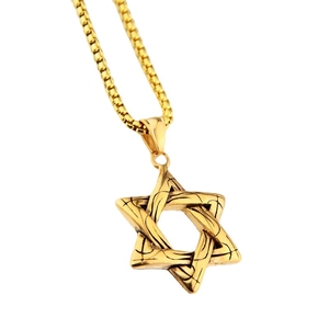 Pendentif étoile de David doré en acier inoxydable avec chaîne à mailles carrées