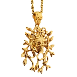 Ciondolo teschio Medusa dorato con catena a fune per stile hip-hop e gotico universale