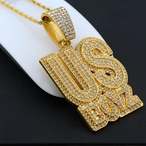 Hip hop style gold plated US BOYZ letter pendant necklace with iced out crystals for men