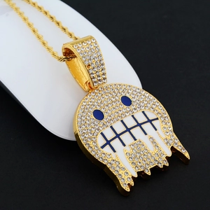 Collier hip hop pendentif fantôme en or avec zircons cubiques et détails en émail bleu