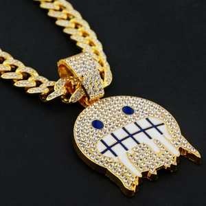 Chaîne cubaine dorée hip hop avec pendentif fantôme glacé et yeux bleus pour hommes