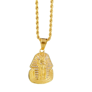 Collana con Ciondolo Faraone in Acciaio Inossidabile Placcato Oro Hip Hop con Strass Intarsiati Catena a Corda Gioielli