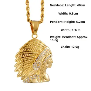 Dettagli del ciondolo capo indiano con strass con parametri e catena a corda oro