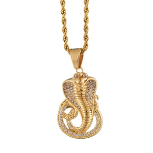 Collier Pendentif Roi Cobra Hip Hop Acier Titane Incrusté de Strass Or Chaîne Corde Style Punk Bijoux Mode Unisexe