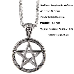 Dettaglio della collana con pentagramma con misure: ciondolo 4,5cm e catena 60cm