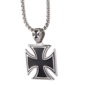 Hip Hop Stainless Steel Iron Cross Pendant Necklace For Men Women Punk Black Enamel Goth Jewelry Box Chain Necklaces
