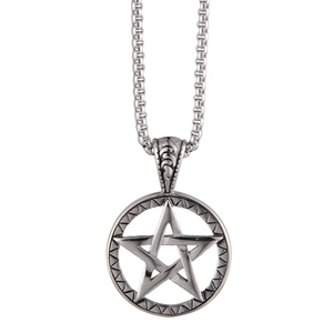 Collana con Pendente a Pentagono Retro Hip Hop in Acciaio al Titanio Pentagramma Gioielli Gothic Punk per Uomo Donna Argento Accessori