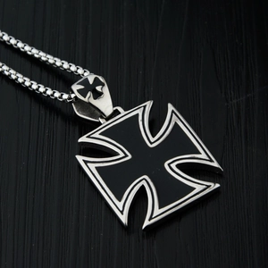 Hip hop titanium steel necklace featuring a vintage black enamel iron cross pendant