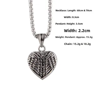 Détails du pendentif aile de cœur avec spécifications de chaîne de 60cm ou 70cm