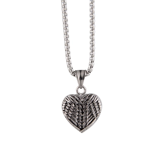 Collier Pendentif Cœur Ailes de Plumes en Acier Inoxydable pour Hommes Femmes Hip Hop Rétro Gothique Bijoux Chaîne Argenté Cadeau