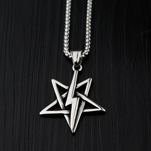 Retro titanium steel lightning pentagram necklace with high-quality box chain