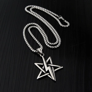 Hip hop style titanium steel pentagram and lightning bolt pendant necklace for men and women