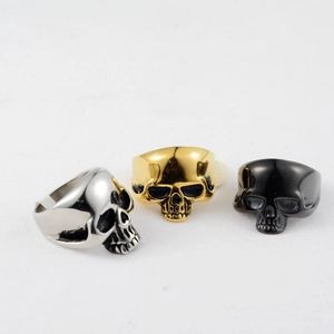 Hip hop stijl schedelringen van titanium staal voor heren in zilver goud en zwarte kleur