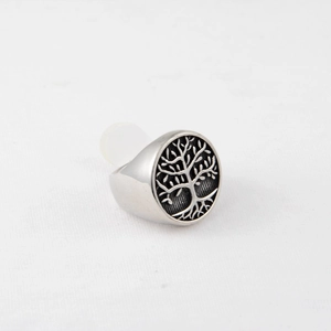 Vintage Stainless Steel Tree Of Life Ring For Men Women Hip Hop Oxidized Silver Round Face Geometric Finger Jewelry Accessory