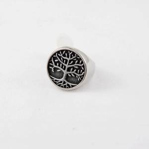 Men's titanium steel tree of life signet ring with vintage embossed design detail