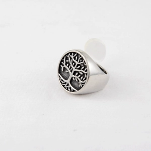 Men's titanium steel Tree of Life ring with a vintage silver finish in a classic round design