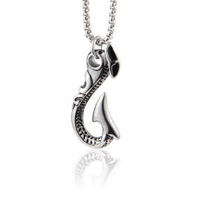 Retro Hip Hop Titanstahl Angelhaken Anhänger Halskette Silber Geschnitzt Tribal Anhänger Galvanisierter Schmuck Für Herren Damen