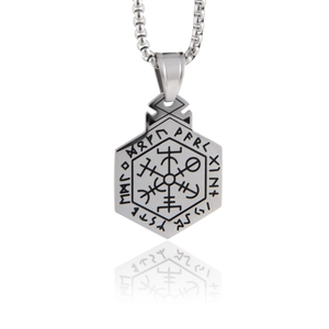 Collar Con Colgante de Brújula Vikinga Vegvisir de Acero Inoxidable Joyería de Runas Hexagonales para Hombre Mujer Vintage Hip Hop Oro Plata