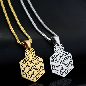Collares con colgante de brújula vikinga de acero inoxidable en color oro y plata