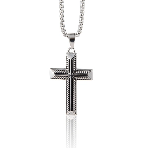 Vintage Hip Hop Stainless Steel Cross Pendant Necklace For Men Women Unisex Punk Style Braided Texture Jewelry Gift
