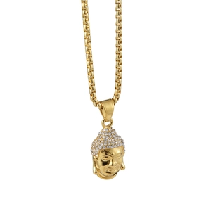 Hip Hop Buddha Head Pendant Necklace Titanium Steel Rhinestone Jewelry Inlaid Religious Buddha Head Necklace Unisex