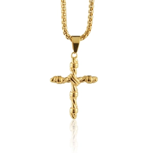 Collier Pendentif Croix en Spirale Hip Hop pour Hommes Femmes Acier Titane Texture Torsadée Bijoux Punk Cadeau Religieux