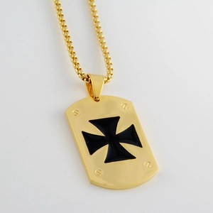 Hip hop titanium steel box chain necklace with golden rectangular cross pendant